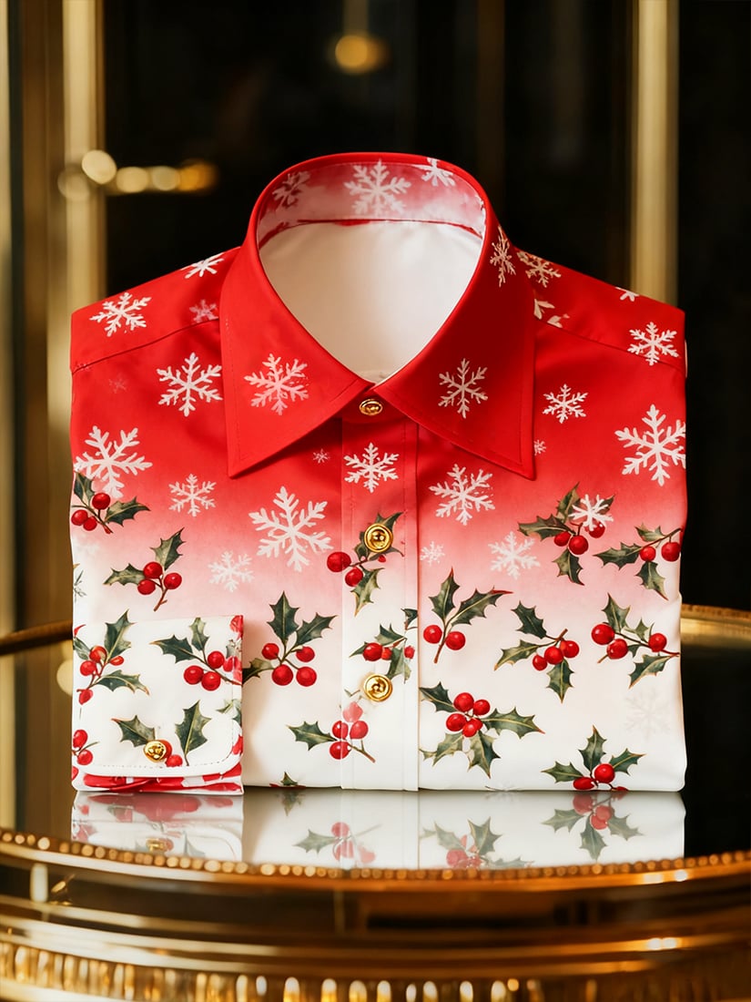 Men's Christmas Holiday Button-Down Long Sleeve Shirt