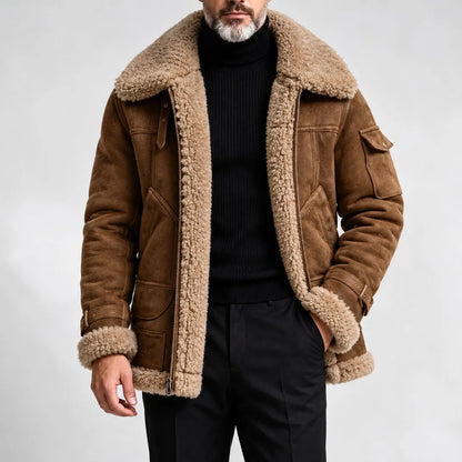 Men's Thickened Suede-Like Fleece Jacket with Integrated Faux Fur
