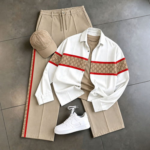 Men's Two-Piece Set: Geometric-Print Shirt and Pants