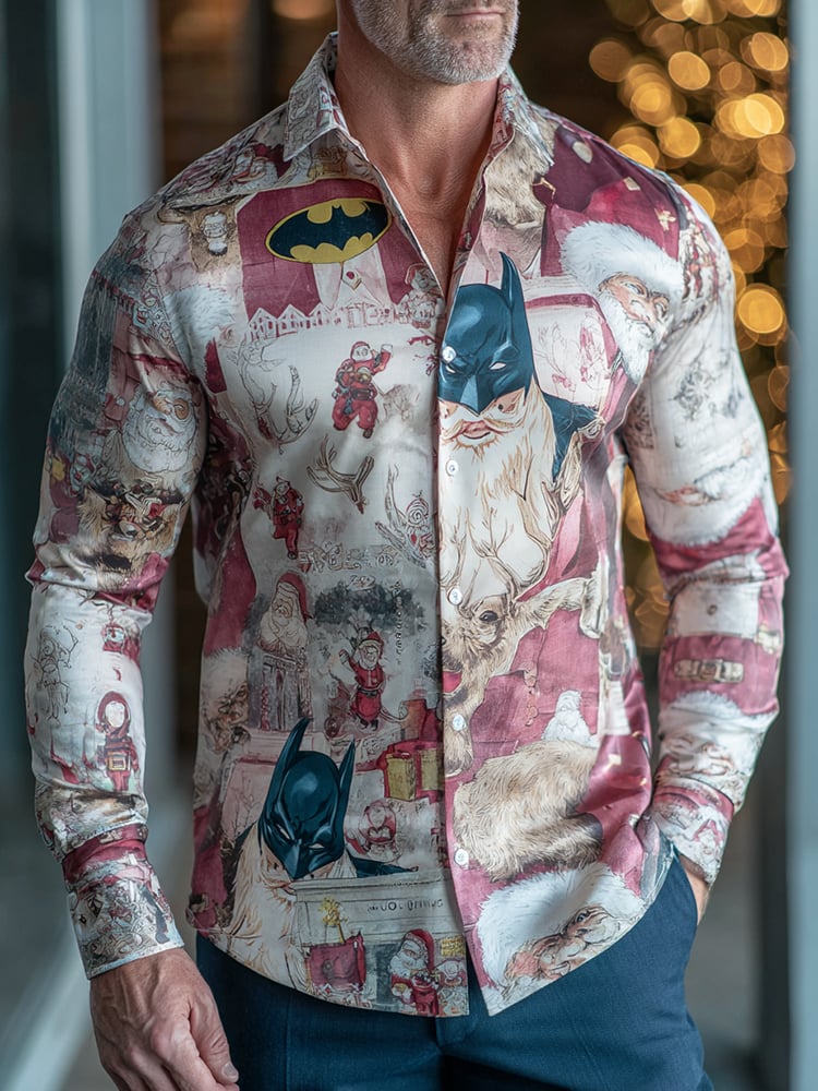 Men's Business Christmas Print Long Sleeve Shirt