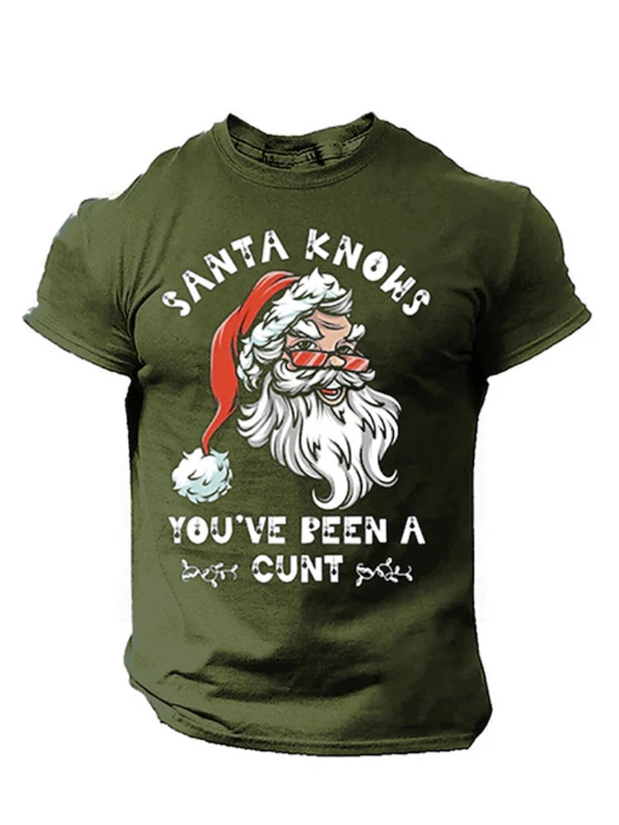 Men's Casual Retro Christmas Santa Claus Print T-shirt