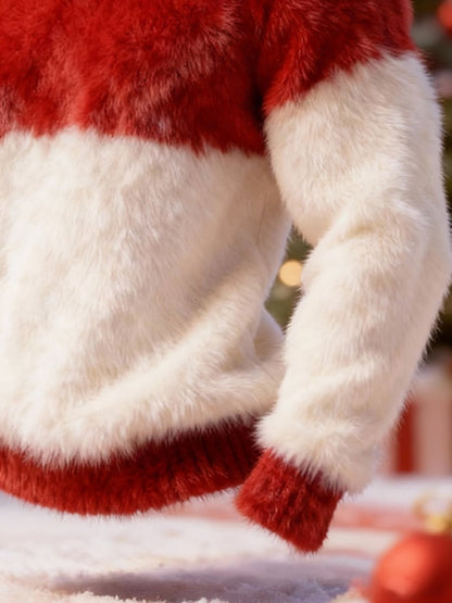 Men'S Plush Warm Color-Blocked Christmas Turtleneck Sweatshirt