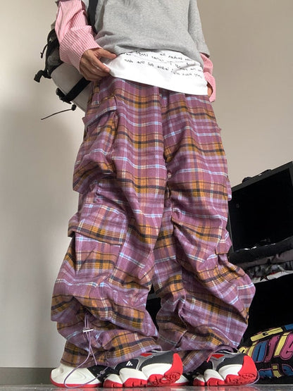 Men's Fashion Casual Plaid Multifunctional Pocket Pants
