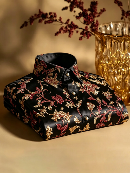 Men's Satin Luxury Vintage Business Long Sleeve Shirt