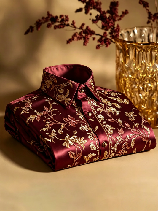 Men's Satin Luxury Vintage Business Long Sleeve Shirt