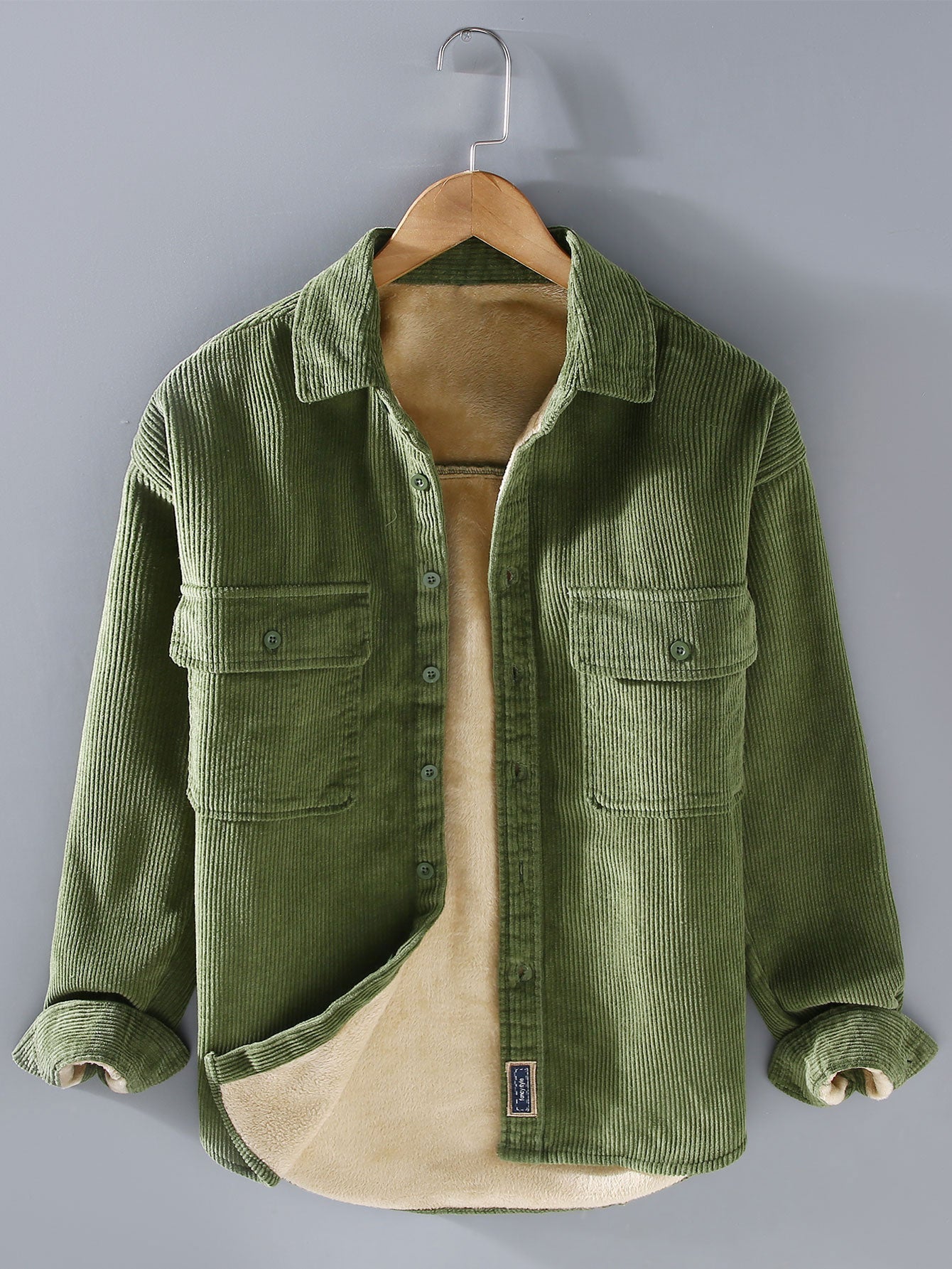 Fleece Lined Cotton Corduroy Button Up Shirt