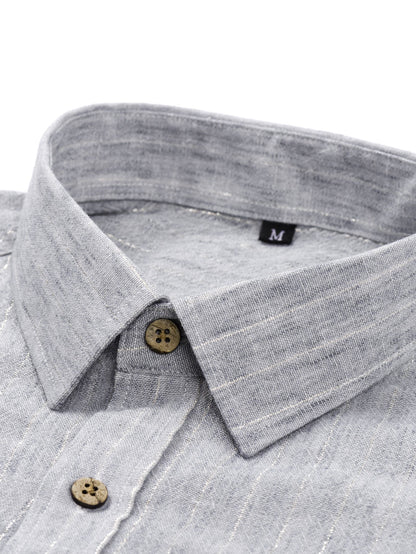 Long Sleeve Stripe Linen Look Button Up Shirt