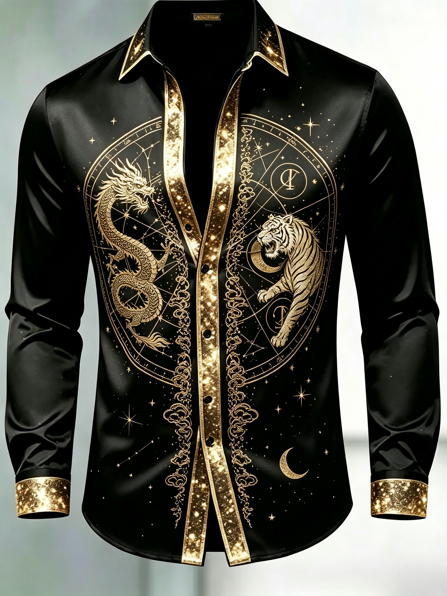 Men's Lunar Zodiac Galaxy Long Sleeve Silk Shirt
