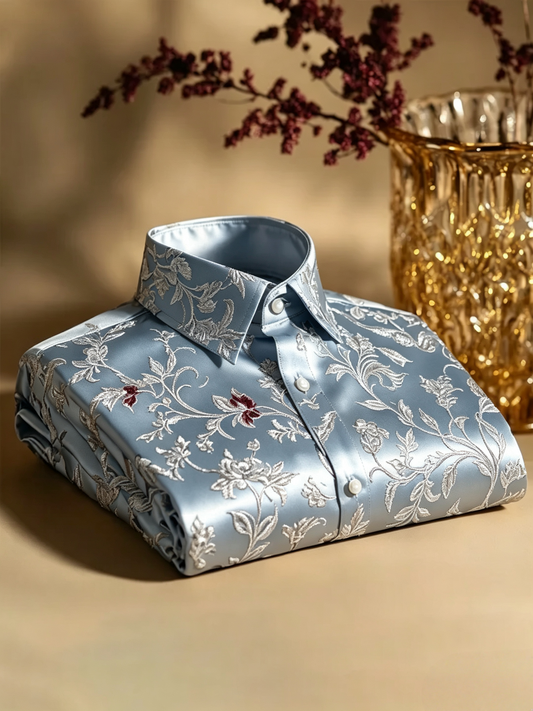 Men's Satin Luxury Vintage Business Long Sleeve Shirt