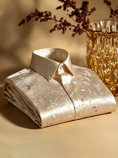 Men's Satin Luxury Vintage Business Long Sleeve Shirt