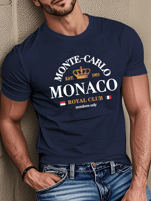 Men's Business Stripe Logo Print Short Sleeve T-Shirt