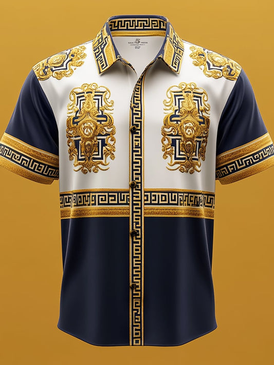 Men's Satin Luxe Print Short Sleeve Button Shirt