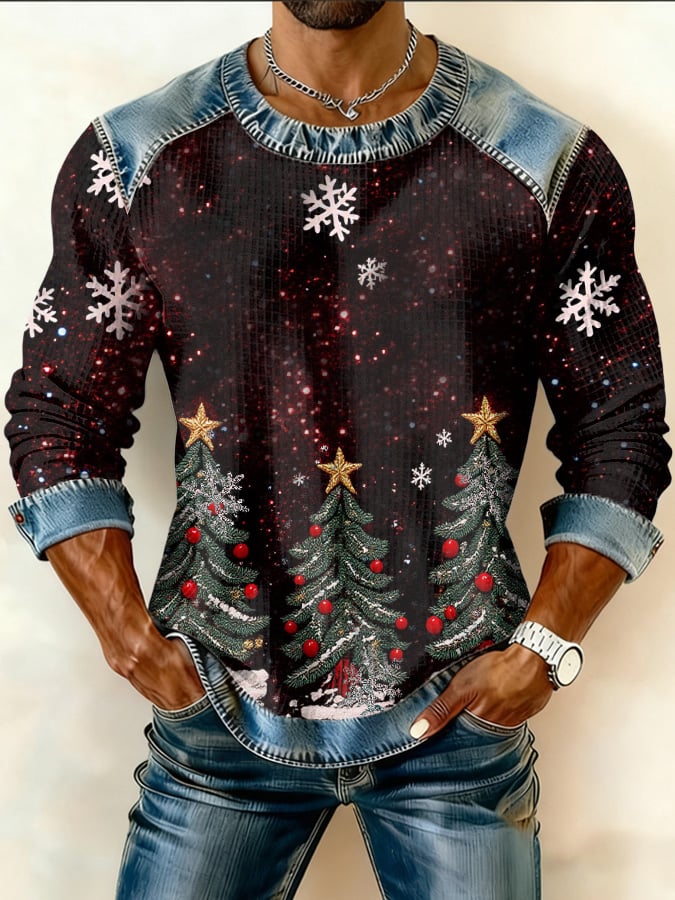 Men's Retro Christmas Print Crew Neck Pullover