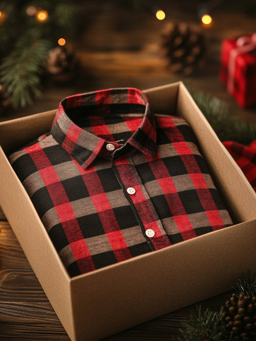 Men's Business Retro Plaid Print Long Sleeve Shirt