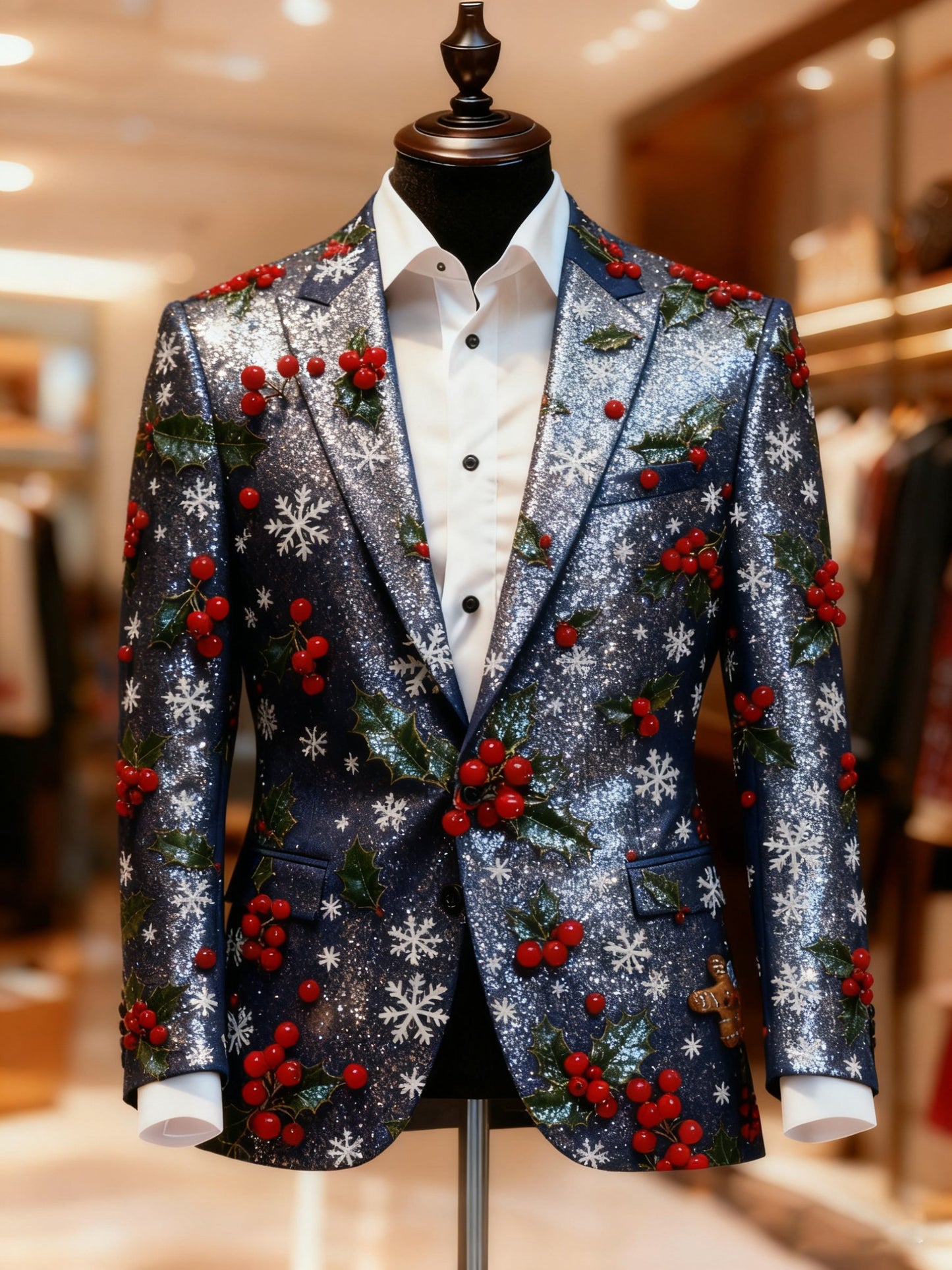 Men's Christmas Casual Print Large Pocket Blazers