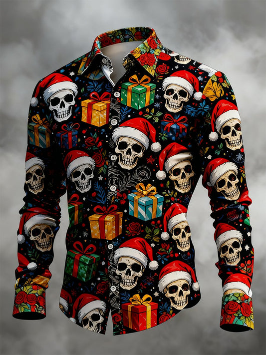 Men's Vintage Christmas Skull Long Sleeve Shirt