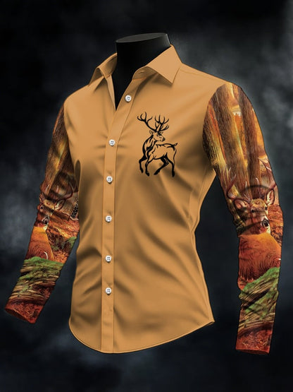 Men's Casual Simple Camouflage Elk Western Style Shirt