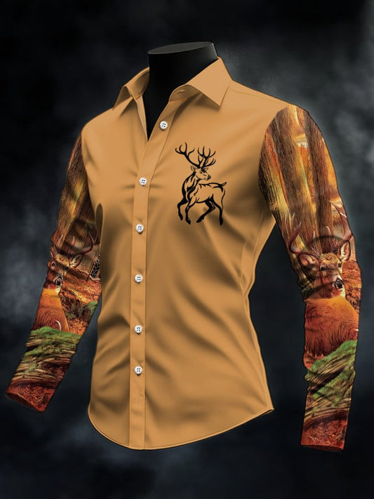 Men's Casual Simple Camouflage Elk Western Style Shirt