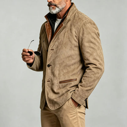 Men's Collared Patchwork Color-Blocked Jacket