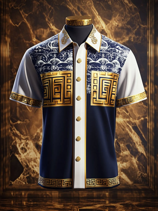 Men's Satin Luxe Print Short Sleeve Button Shirt