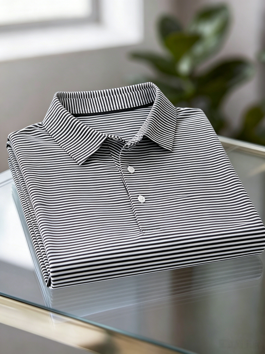 Men's Business Casual Jacquard Button Short Sleeve Polo Shirt