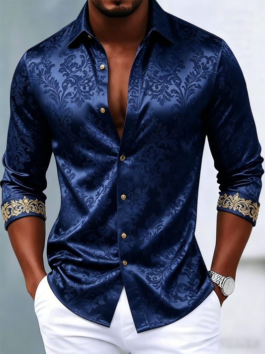 Men's luxury business printed long-sleeved shirt