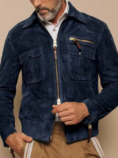 Mens Outdoor Vintage Zipper Pocket Jacket