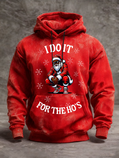 Men's African American Christmas Print Crew Neck Hooded Sweatshirt