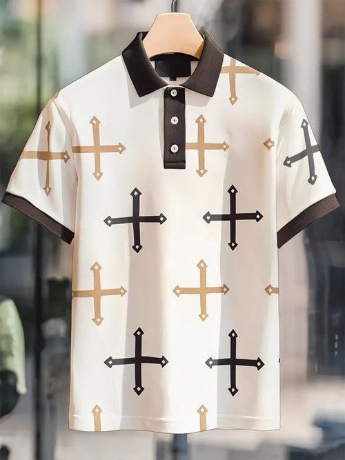 Men's Business Casual Cross Faith Button Short Sleeve Polo Shirt