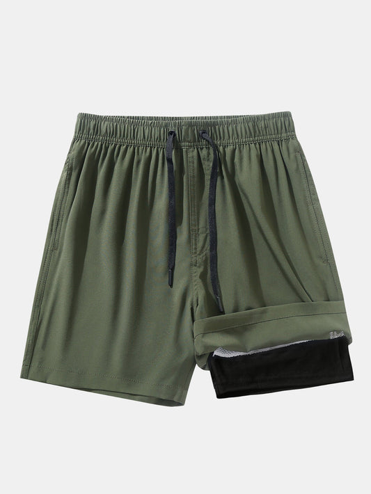 2 In 1 Drawstring Pocket Quick Dry Swim Shorts