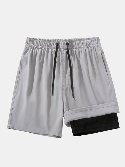 2 In 1 Drawstring Pocket Quick Dry Swim Shorts