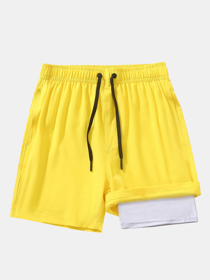 2 In 1 Drawstring Pocket Quick Dry Swim Shorts