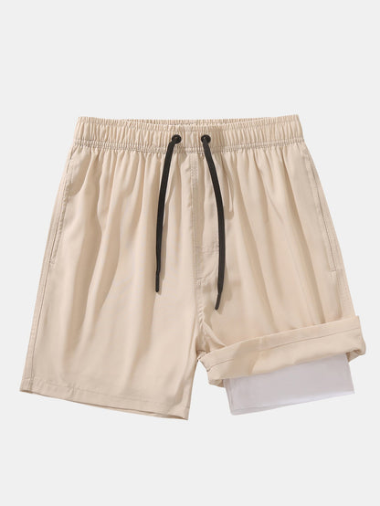 2 In 1 Drawstring Pocket Quick Dry Swim Shorts