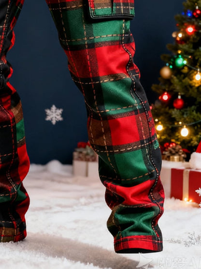 Men's plaid pocket Christmas cargo pants
