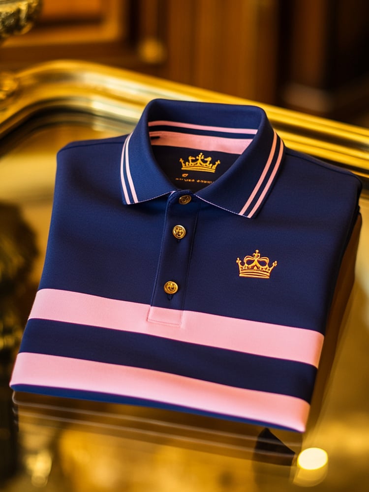 Men's Business Casual Logo Button Short Sleeve Polo Shirt