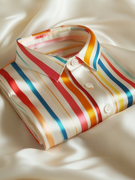 Men's Business Casual Striped Lapel Short Sleeve Shirt