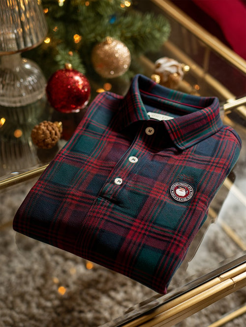 Men's Christmas Plaid Long Sleeve Polo Shirt