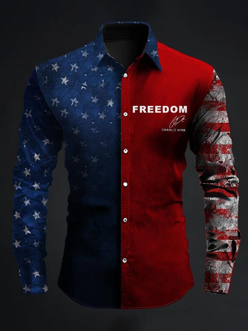 Men's American Flag  Freedom Print Patriotic Long-Sleeve Shirt