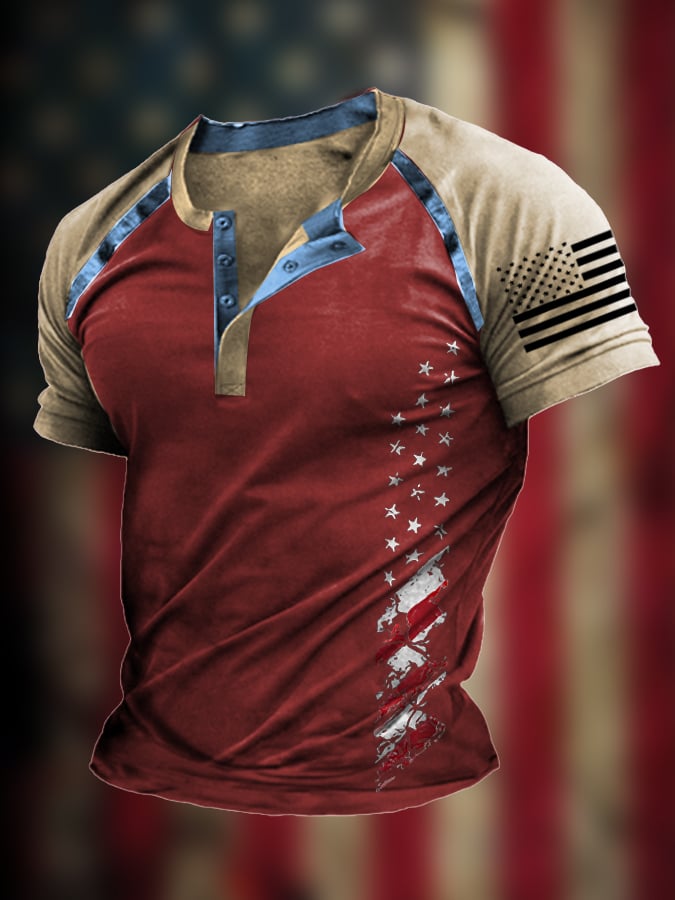Men's The Pledge Independence Day Henley Neck Raglan Sleeve T-Shirt