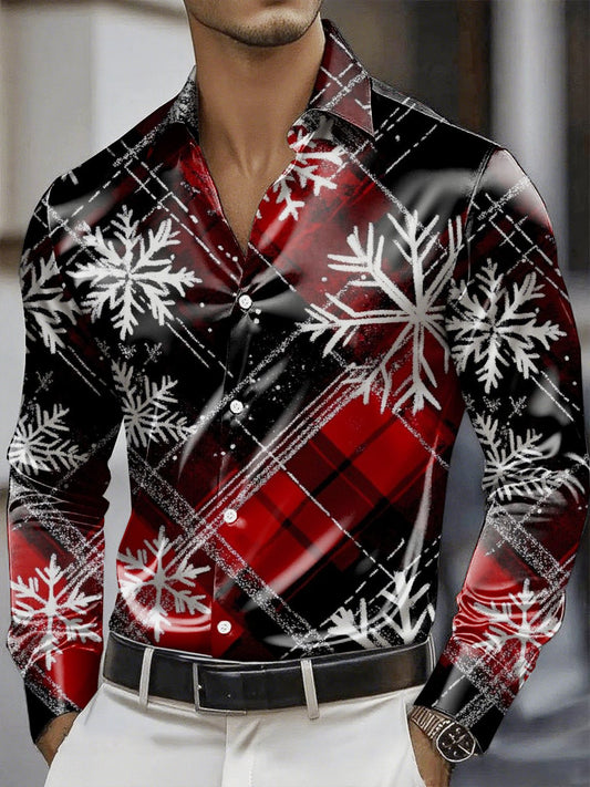 Men's Christmas Satin Luxe Long Sleeve Button Down Shirt