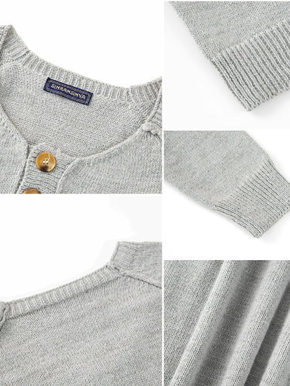 Men's Solid Color Henley Wool Pullover Sweater