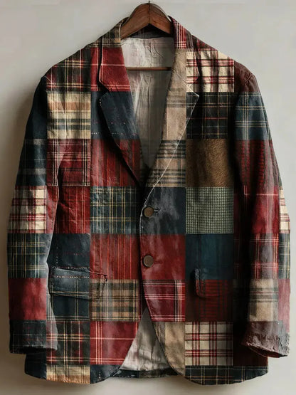 Men's Vintage Plaid Print Casual Blazer