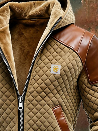 Men's Vintage Diamond Check Leather Outdoor Jacket