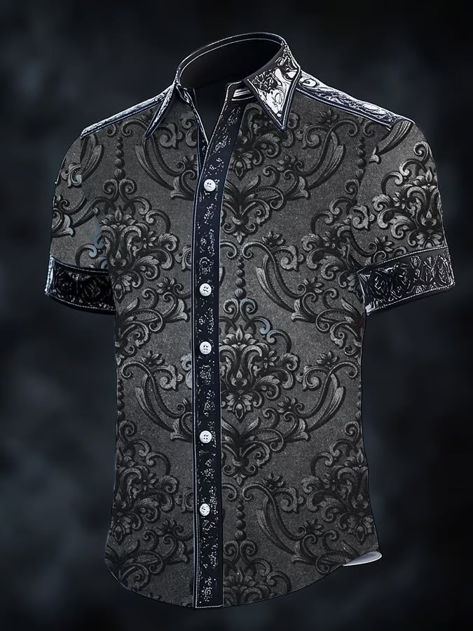 Men's Vintage Dark Baroque Print Short Sleeve Shirt