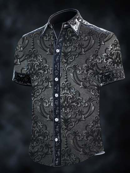 Men's Vintage Dark Baroque Print Short Sleeve Shirt