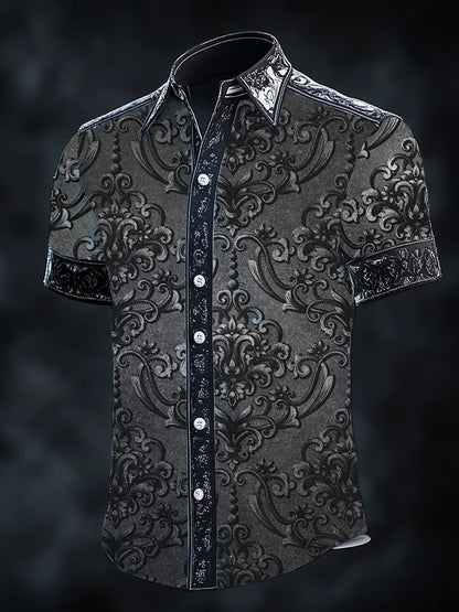 Men's Vintage Dark Baroque Print Short Sleeve Shirt