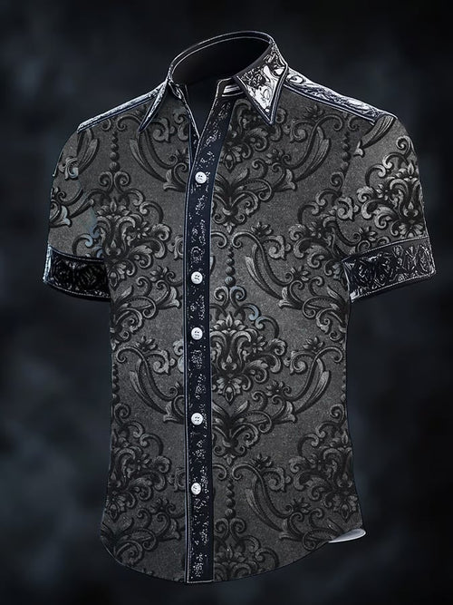 Men's Vintage Dark Baroque Print Short Sleeve Shirt