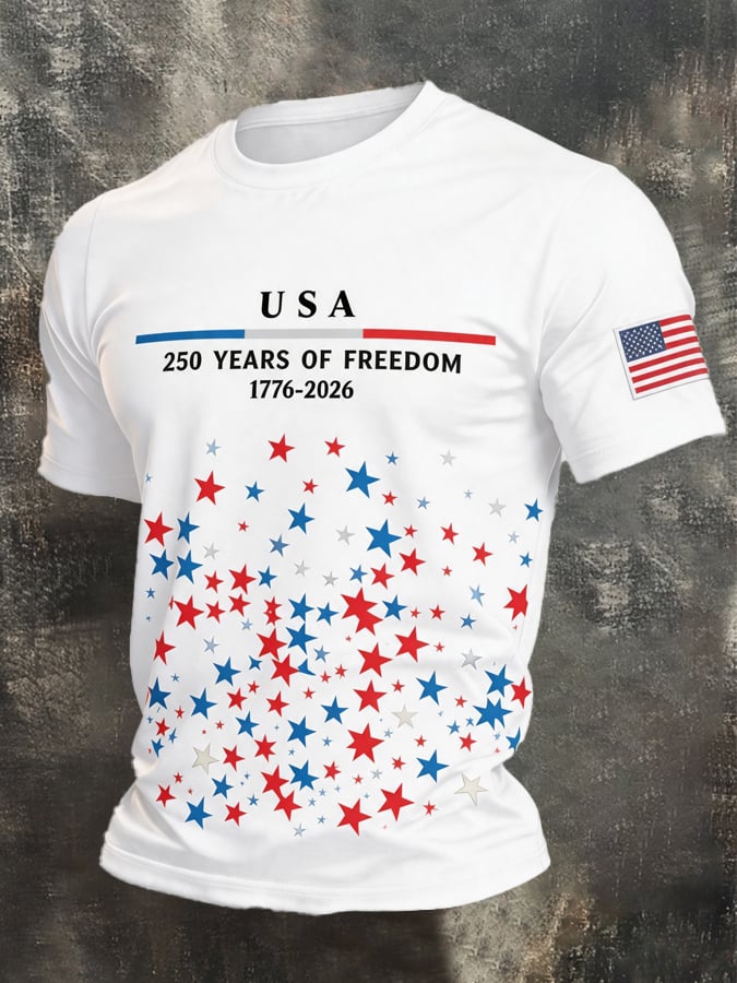 Men's Retro Independence Day Patriot Crew Neck T-Shirt