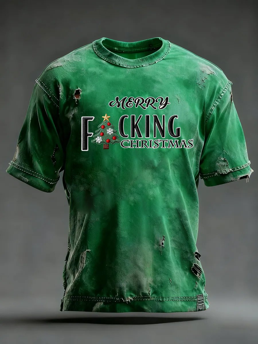 Men's Merry Fucking Christmas Print Round Neck T-Shirt