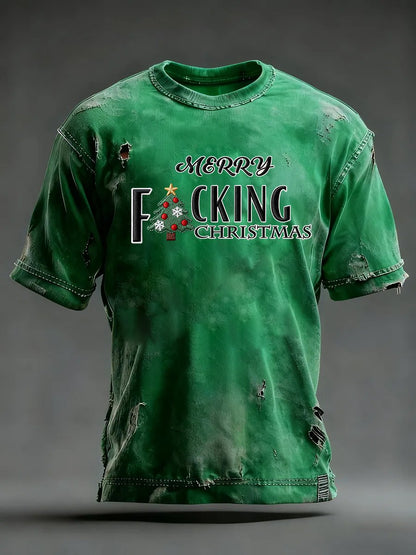 Men's Merry Fucking Christmas Print Round Neck T-Shirt